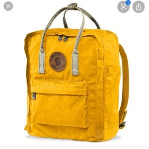 fjallraven kanken yellow with grey strap backpack